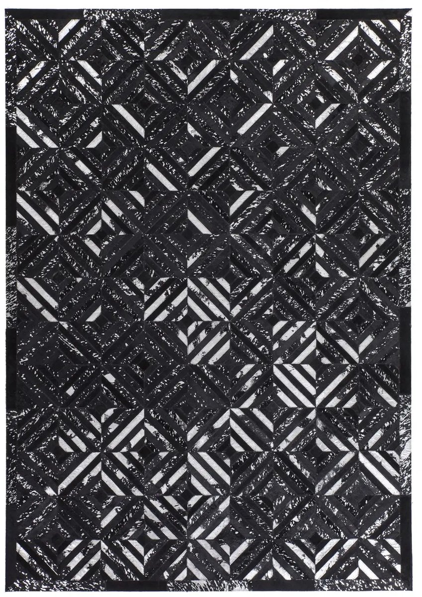 Dutch XXL Leren Vloerkleed | Tapijt | Spark | Geometrisch | Zwart/Zilver | 120x170 cm Zwart / Zilver