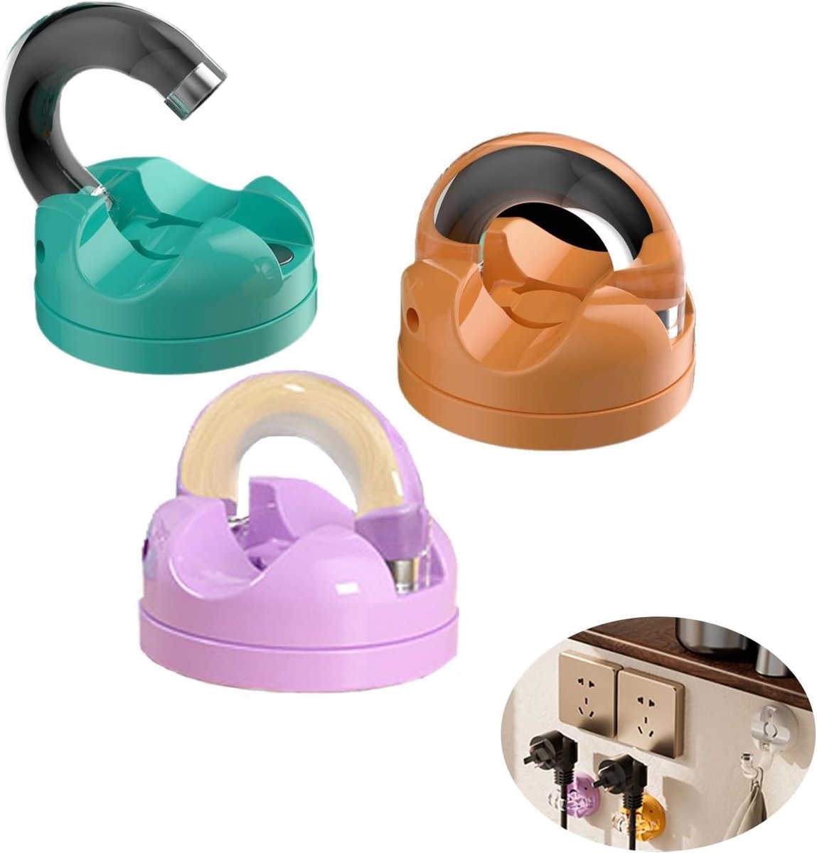Kleurrijke Mini Zelfklevende Haakjes en Kabelhouders, Magnetische Hangers voor Organisatie van Kabels in Keuken en Op Kantoor (3 Stuks)