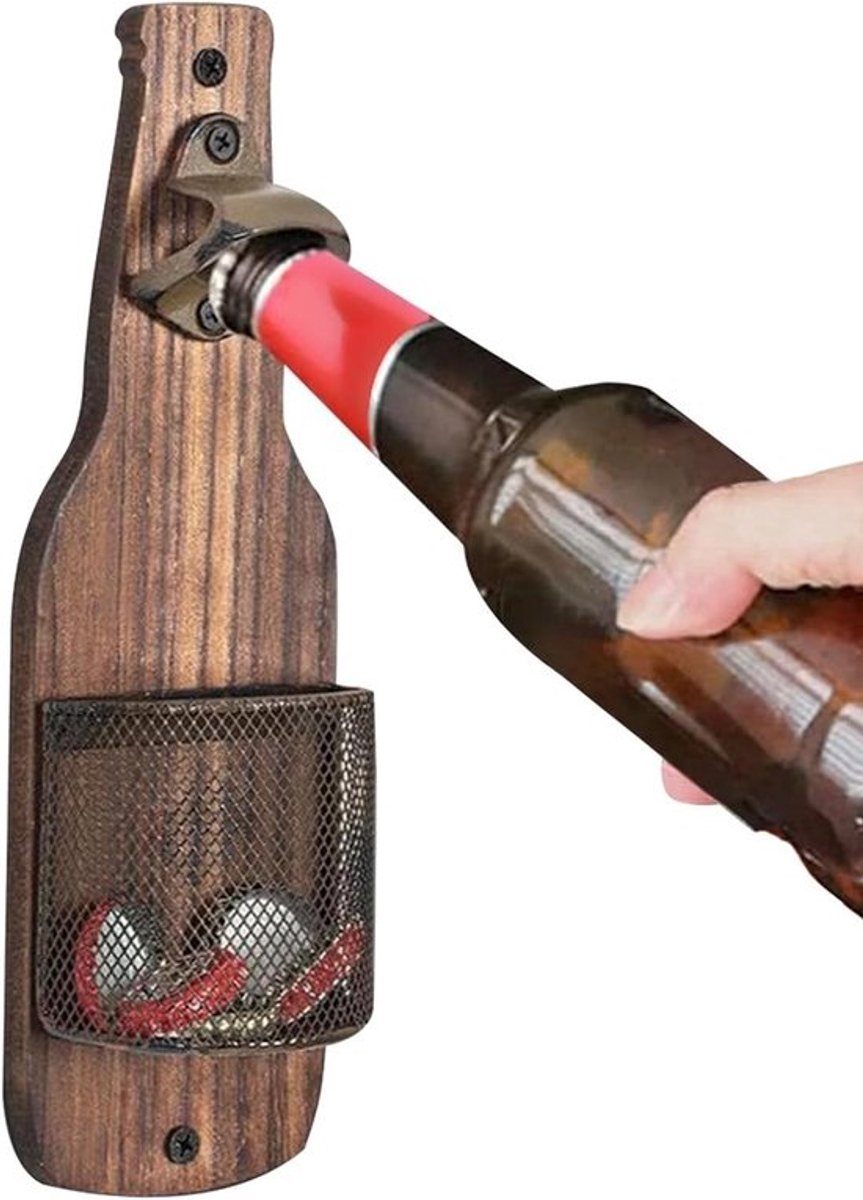 Flesopener Wandmontage - Flesopener met vanger - Bier openen - Ruimtebesparend ontwerp - 275 x 95 cm - Houtkleurig