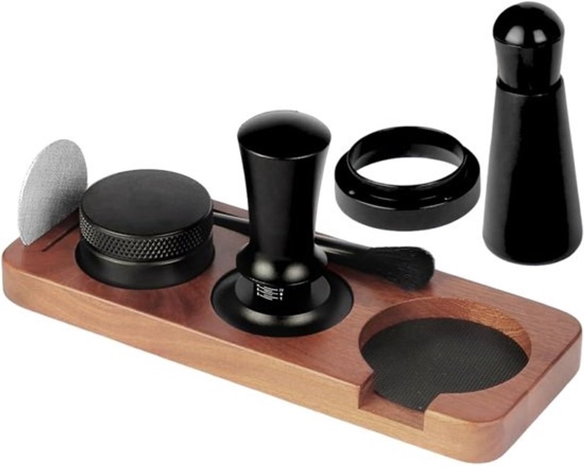 Espresso Tamper - Koffie Tamper - Espresso Zetten - 58mm Basis - 7-delige Set - Zwart