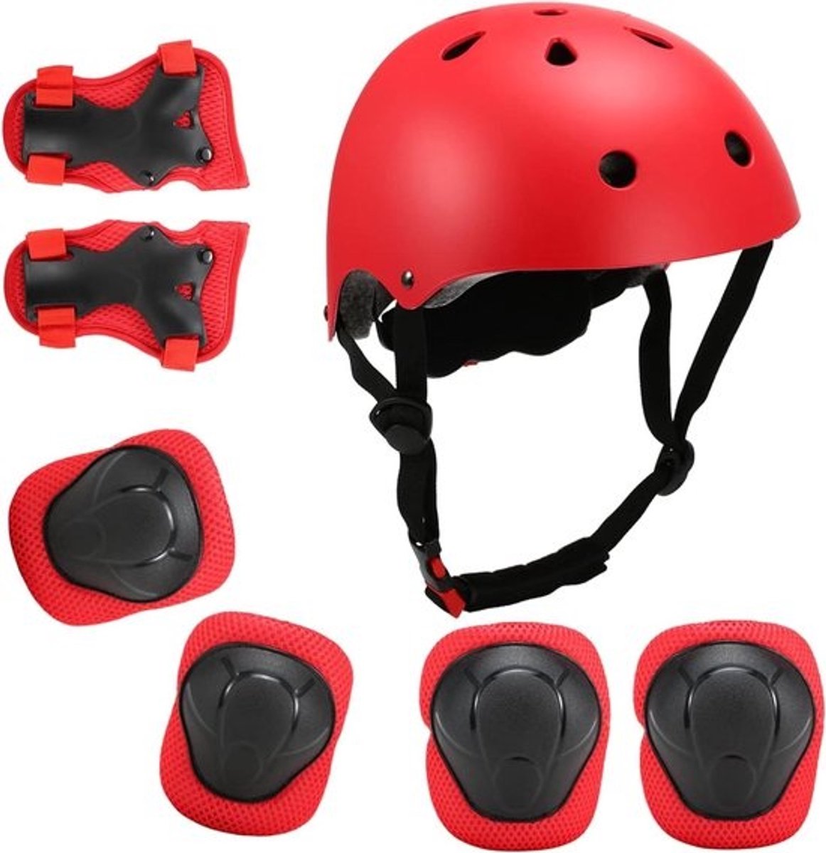 Kinderen Beschermingsset - Helm en Pads - Veilig Sporten - 7-in-1 Set - 50-54 cm hoofdomtrek - Rood