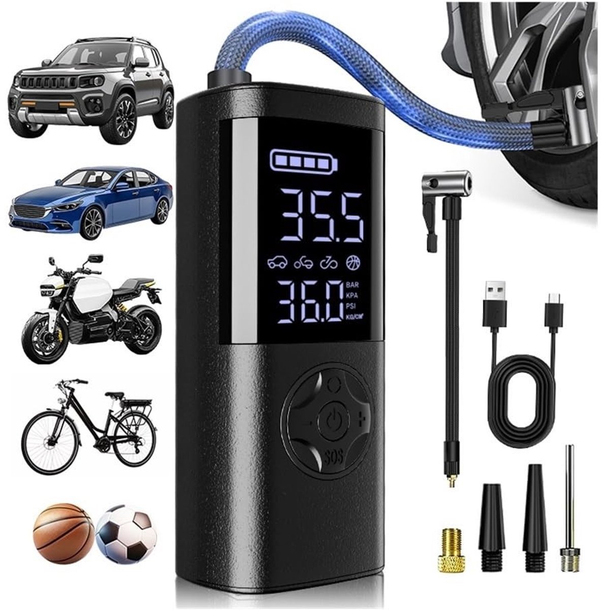 Draagbare Bandeninflator - Mini Luchtpomp voor Auto en Fiets