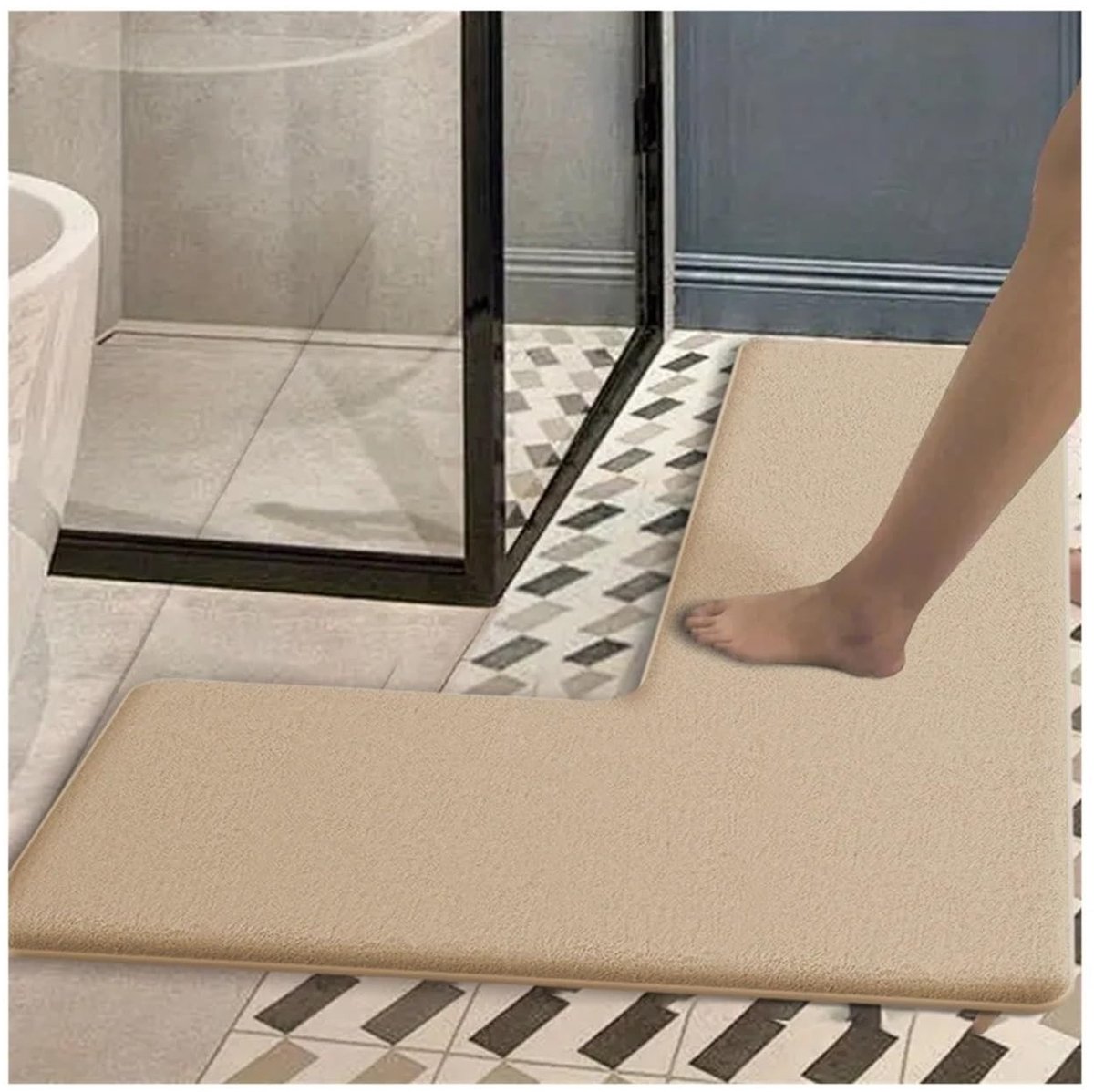 L-vormige badmat - Antislip en absorberend - Abrikoos