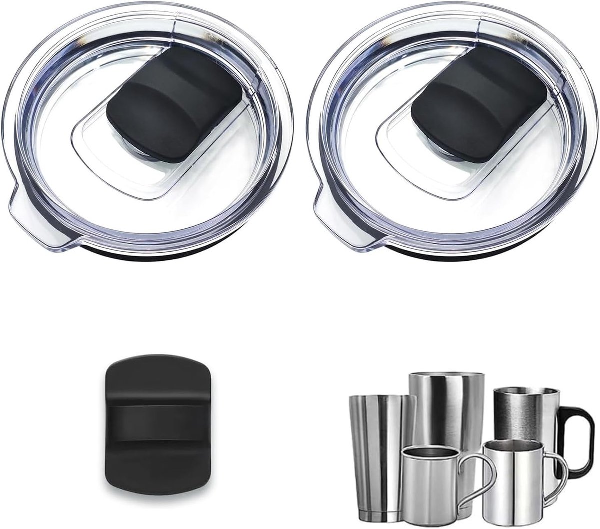 Herbruikbare glazen deksels met magnetische schuifschakelaar, spatdeksel voor bekers, vervangende deksels 2-pack, 20 oz, ideaal voor onderweg en thuisgebruik