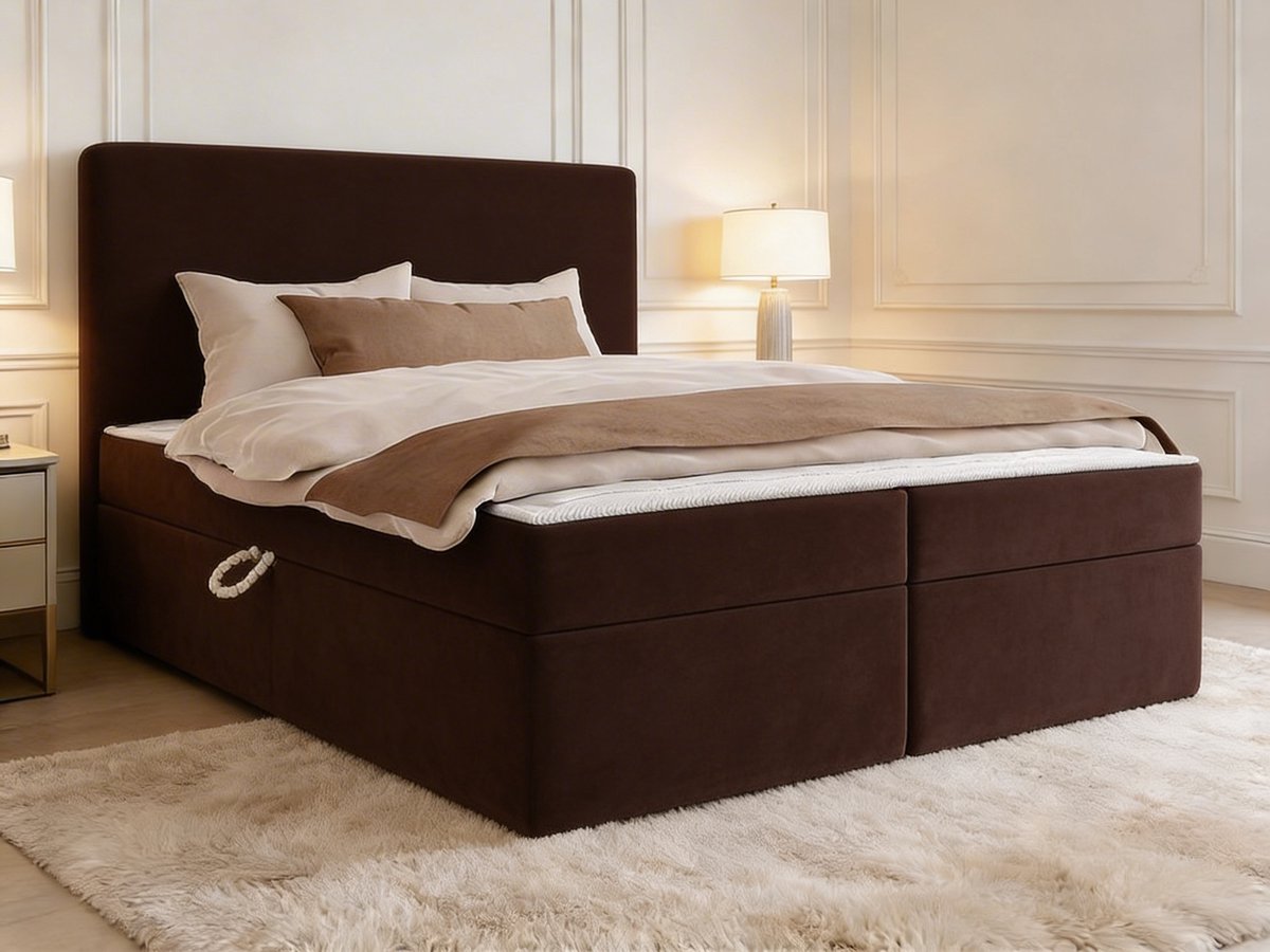 Seranova Boxspring Brown – Koningstijl – Luxe Bruine Boxspring – Elegant Design Bed – Comfortabel Hotelbed