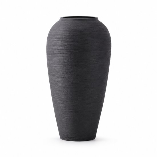 Sello! grote decoratieve vaas – vloervaas – droogbloemen – blikvanger – natuurlijke materialen – keramiek – 34cm hoog – zwart