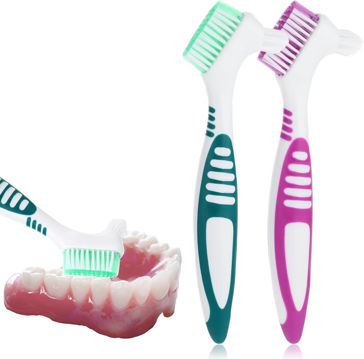 Denture Cleaning Brush Set - 2 Stuks Tandenborstels voor Protheses met Multilayer Borstels en Rubber Handvat voor Optimale Hygiëne