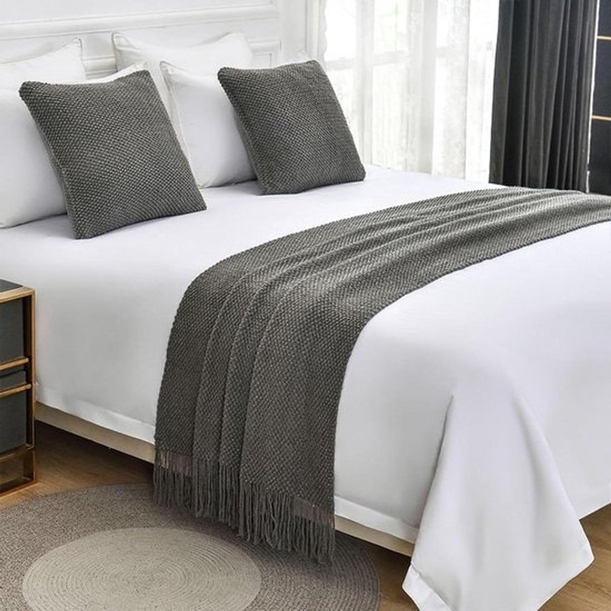 Bedloper en Sjaal - Slaapkamer Plaid - Slaapkamer Decoratie - Zacht Acryl Wol - 130x260cm - Grijs