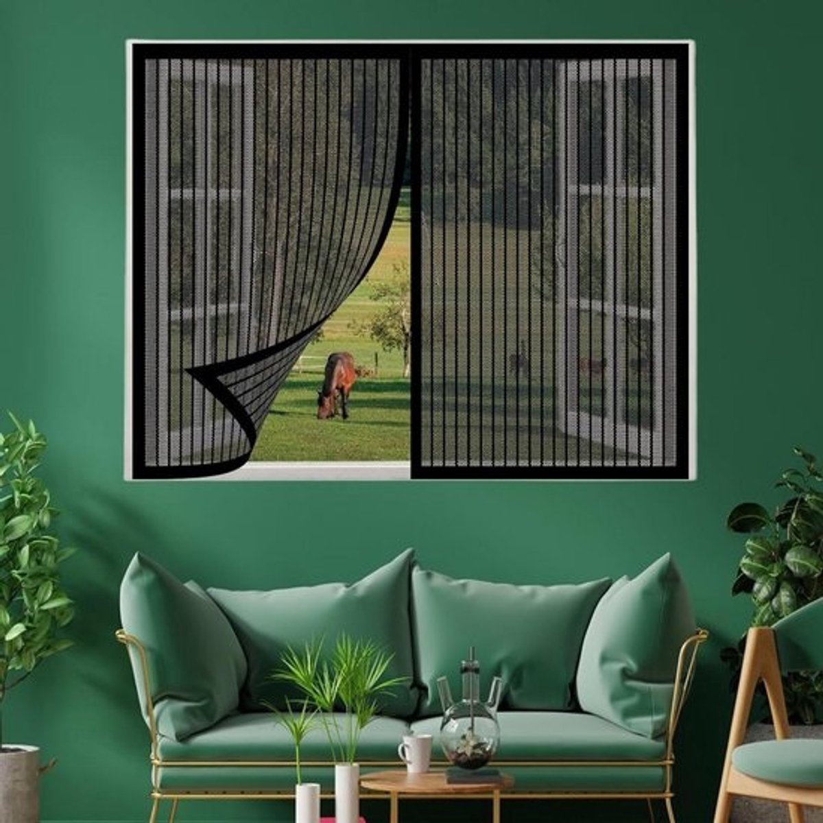Magnetisch Vliegengordijn - Horndeur Insectenscherm - Insecten Buiten Houden - Montage Zonder Boren - 90 x 180 cm - Zwart