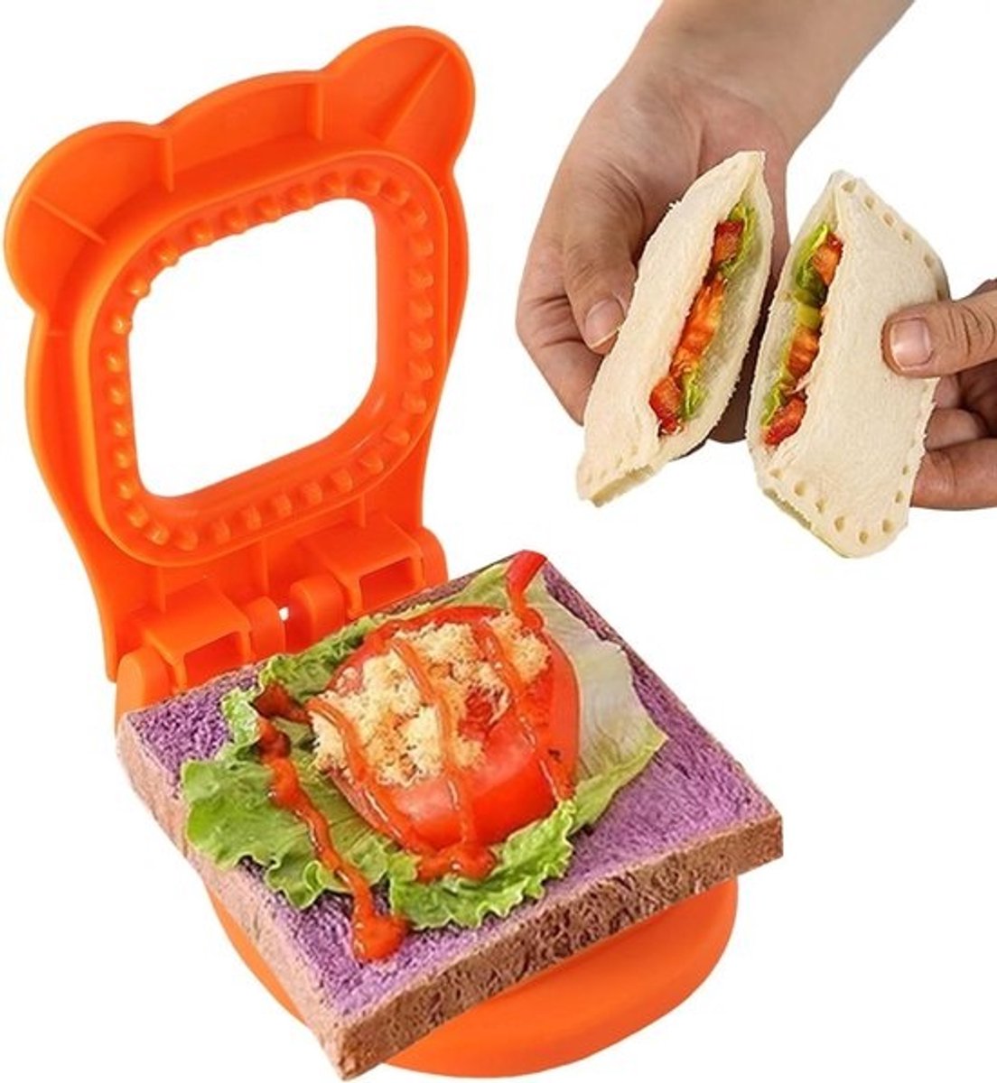 Brood Snijder - Sandwich Maker - Maak Lunch - Snijdt en Dicht - 15.5x12.5cm - Oranje