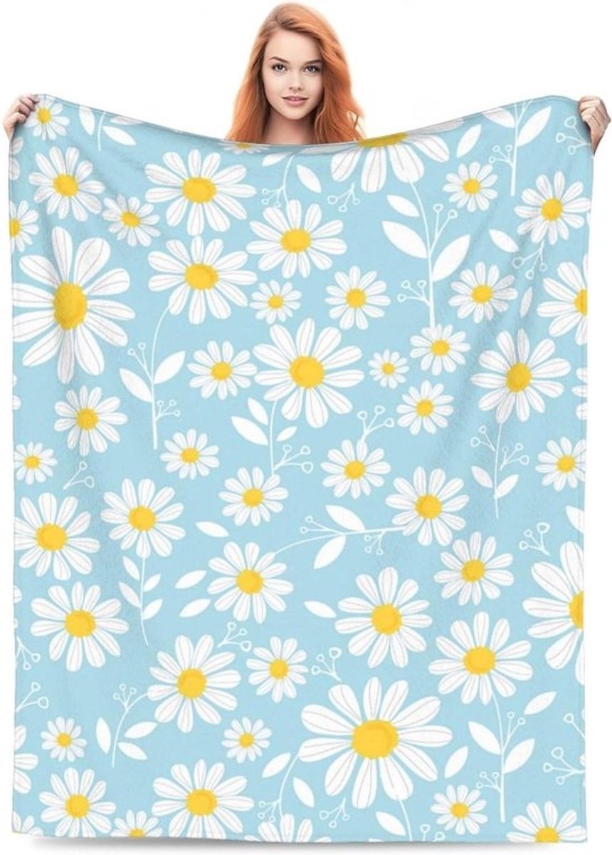 Bloemen Deken - Plaid Gooi - Gezelligheid Thuis - Zacht Flanellen Materiaal - 80"x60" - Blauw