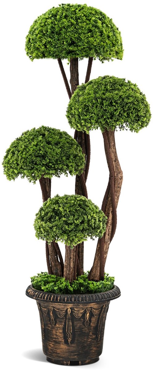 SureDeal® - Kunstplant - Hoge Kunstmatige Vormboom - Rotan Stam - Cement Gevulde Pot - 25x19,5 cm - Groen
