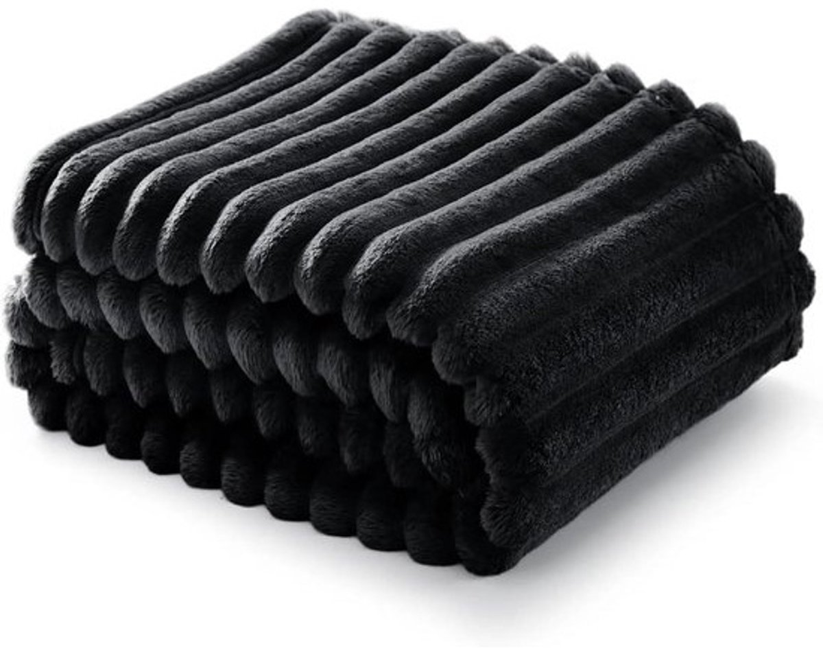 Flanellen Deken - Fleece Plaid - Bank en Bed - Superzacht en Warm - 50 x 50 cm - Zwart Plaid