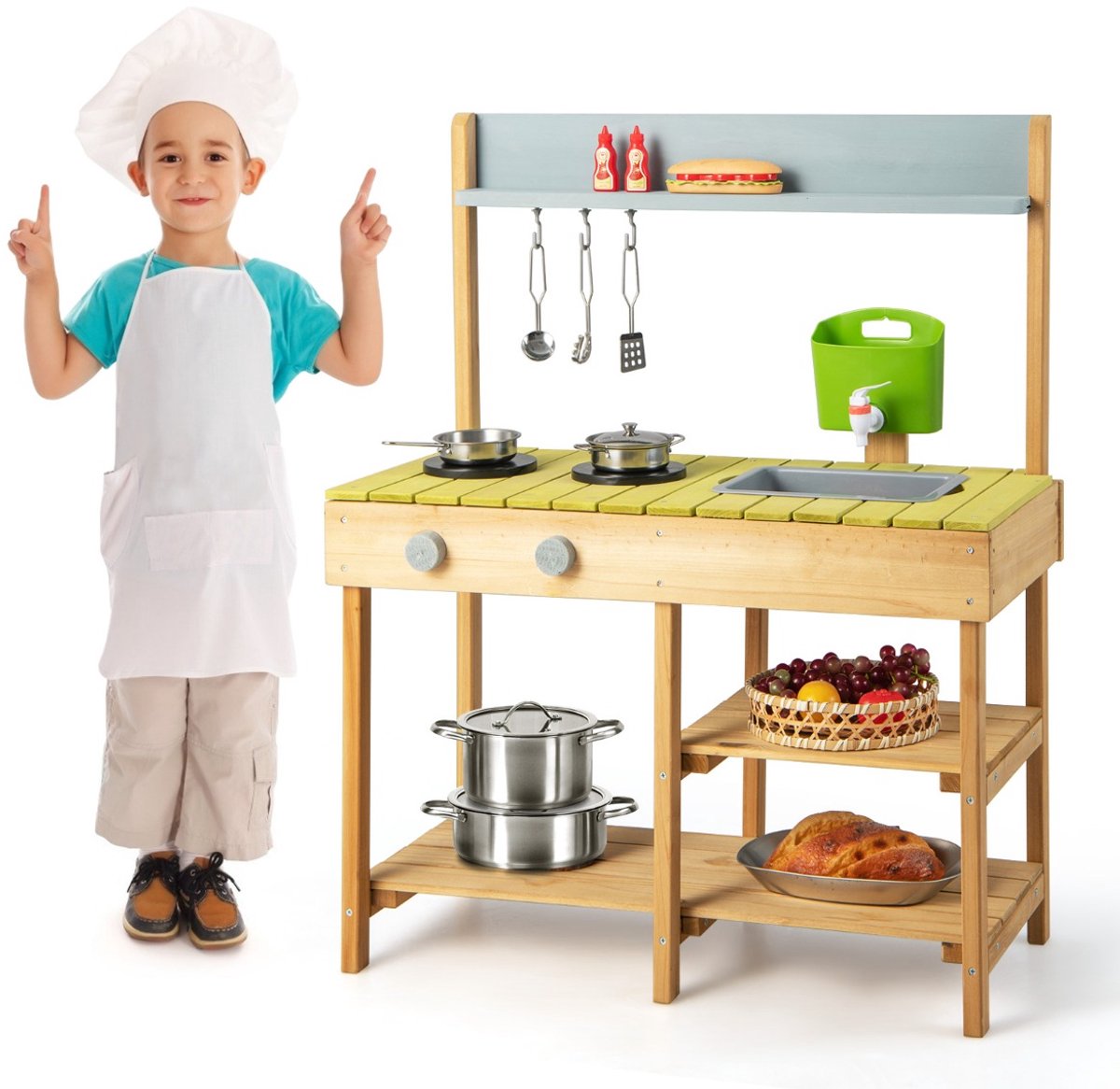 SureDeal® - Rollenspell - Modderkeuken - Kinderen Outdoor - Waterfunctie - Haak - Afneembaar Rek Tuinkeuken - 75x35x92 cm - Zoals getoond