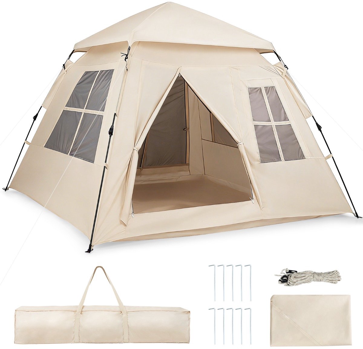 SureDeal® - Kamper - Pop Tent - Personen Waterdichte Pop - Gaasdeuren - Gaasramen - 230x230x152 cm - Beige