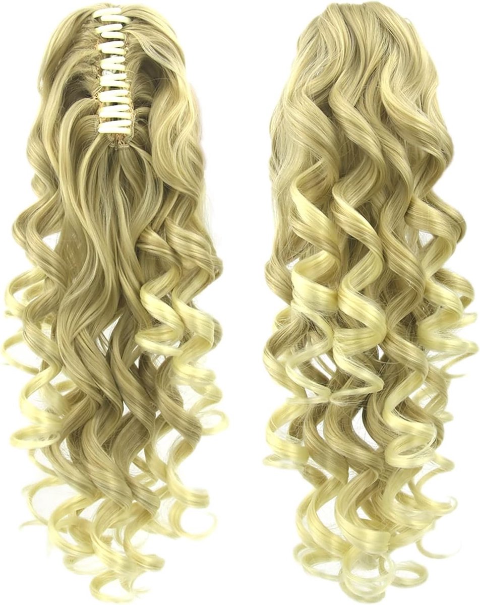 Lang Krullend Haarstuk voor Paardenstaart - Clip-On Haarextensions voor Volumineuze Look (Vuilblond)