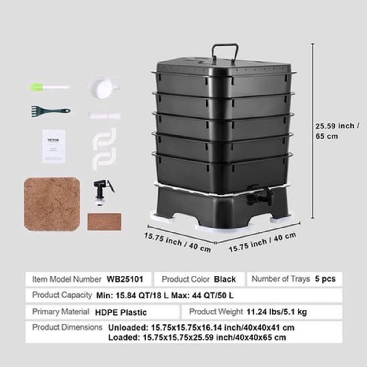 Wormenbak – Wormenhotel – Compostbak – Wormencompost – Composteerbak – 50 Liter Capaciteit – UV-Bestendig HDPE Materiaal
