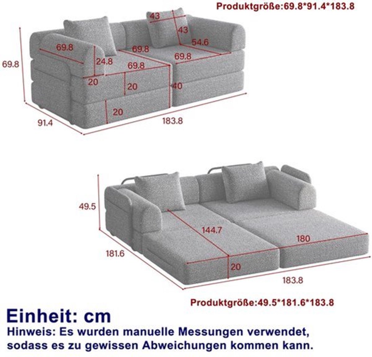 Slaapbank – Hoekbank – Bankbed – Opklapbed – Sofa – Chenille – Met Opbergruimte en Metalen Frame – 6-Zits Kaki