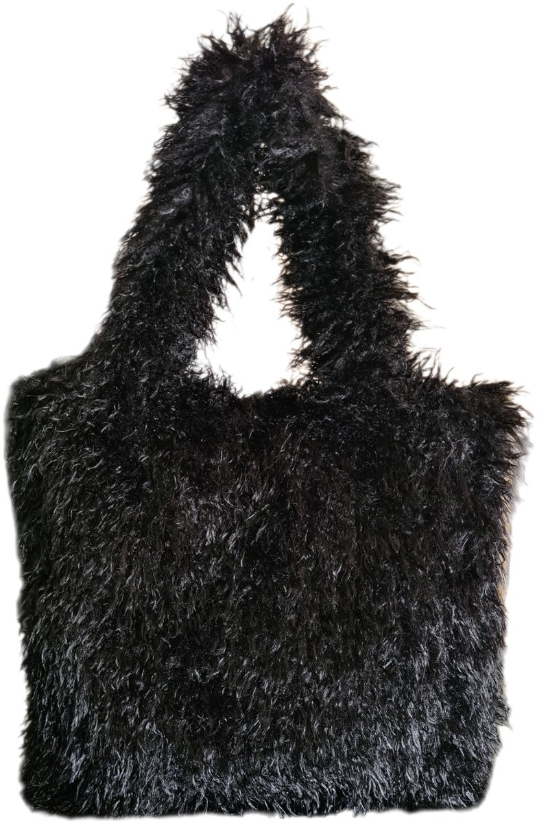 Hello J-Furry-Bag-Oversized-Schoudertas-Shopper-Imitatiebont-Fluffy-Soft-Musthave-40cmx46cmx10cm-Zwart