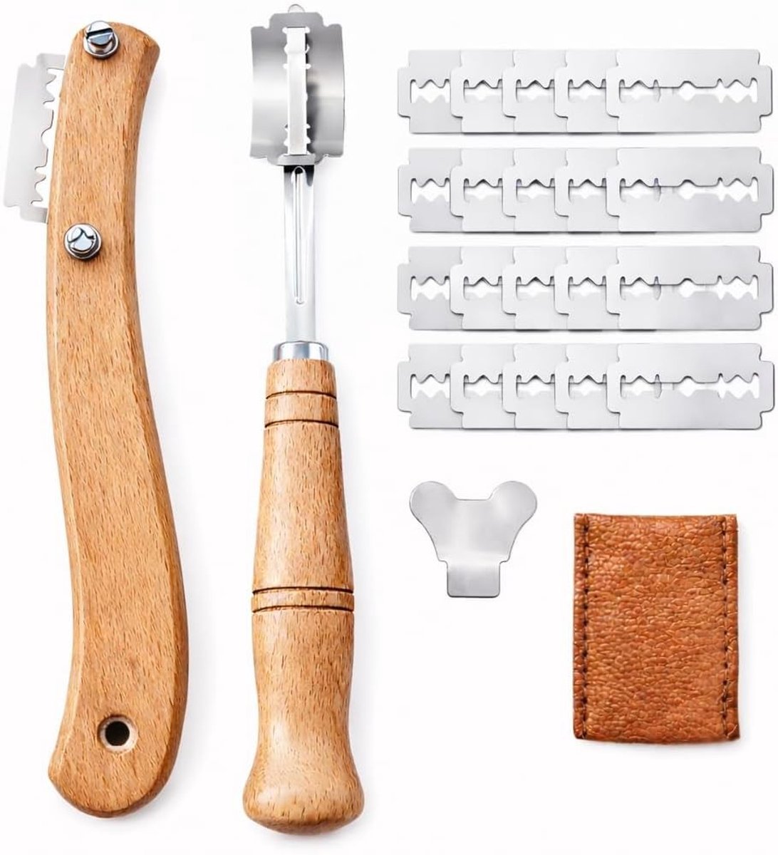 Set van 2 Bakmessen met 20 Reserve Messen, Broodsnijmes en Deegmes voor Perfecte Snedes en Bakaccessoires voor Baguettes en Brood