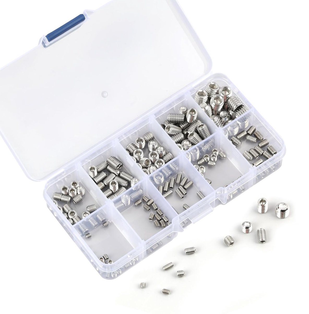 Complete Set van 200 Stuks Allen Schroeven in RVS, M3, M4, M5, M6, M8 - Hex Socket Head Schroeven voor Diverse Toepassingen en Duurzame Bevestiging