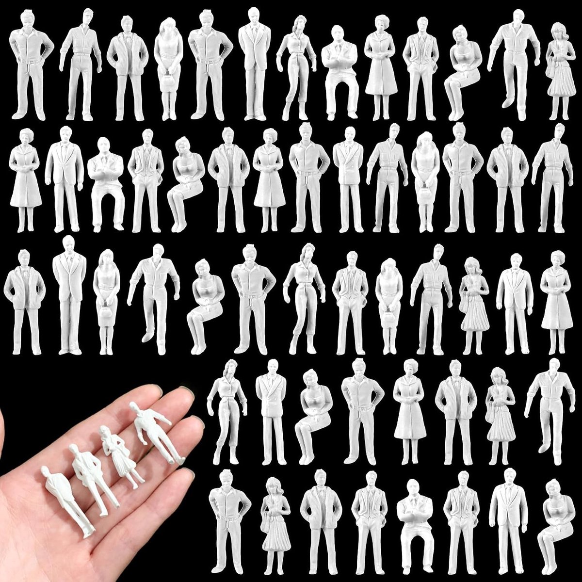 100 Stuks Witte Ongeverfde Mini Figuren 1:50 Schaal voor Model Treinen en Diorama's - Perfect voor Architecturale Projecten en Miniatuurscènes