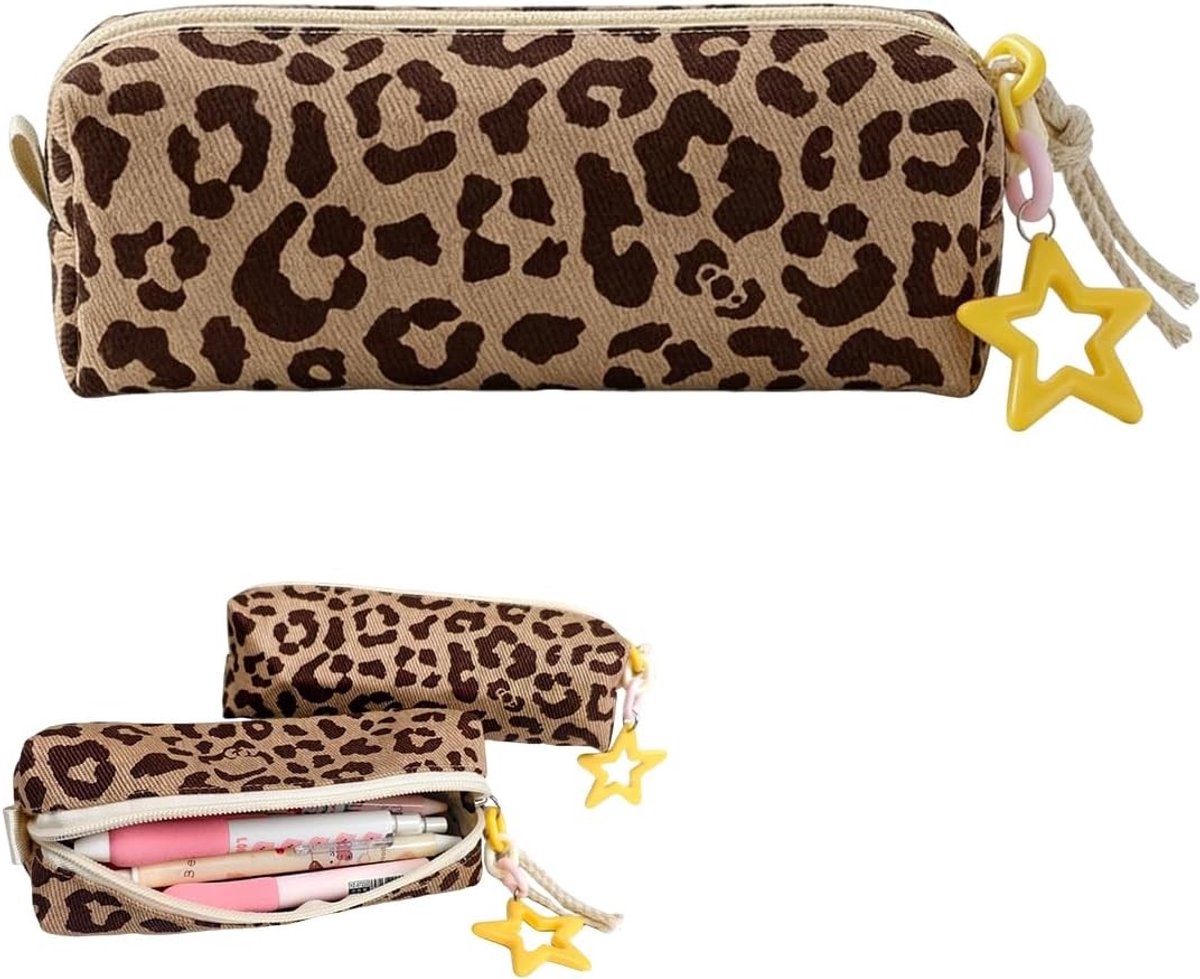 Leopard Print Etui voor Vrouwen - Esthetische Clutch en Make-up Tas voor School en Universiteit, Handig en Stijlvol voor Volwassenen en Meisjes