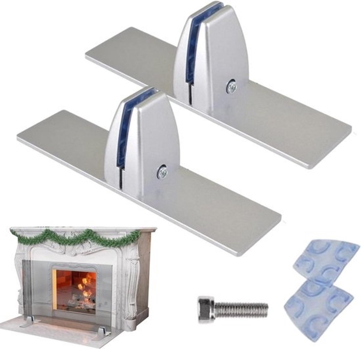 Schoorsteenstandaard - Haardsteun - Haard Stabiliseren - Verstelbare Clips - 2 Stuks - Zilver