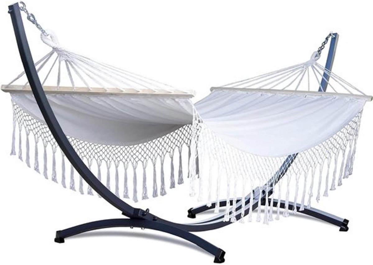Hangmat met franjes - Strandstoel Zonnebank - Ontspannen in de tuin - Versterkte touwen - 220 x 160 cm - Beige
