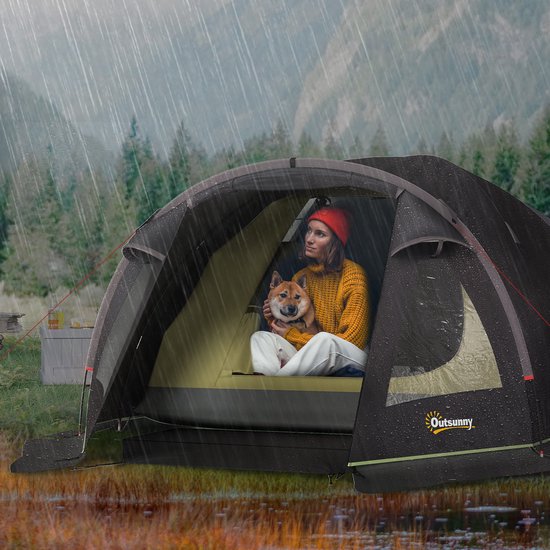 1 stuks‑tunnel­tent voor twee personen‑met zijramen en haken‑190T polyester en PE‑materiaal‑3,3x1,9x1,2 m‑zwart — afbeelding 4