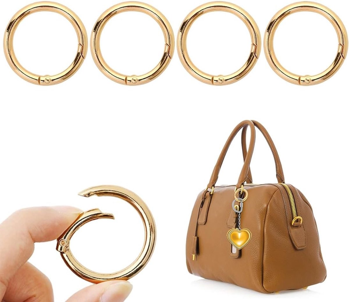 Set van 4 Ronde Veer Carabiners voor Sleutelhangers, Rugzakken, Tassen en Handwerken (Goud 25mm)
