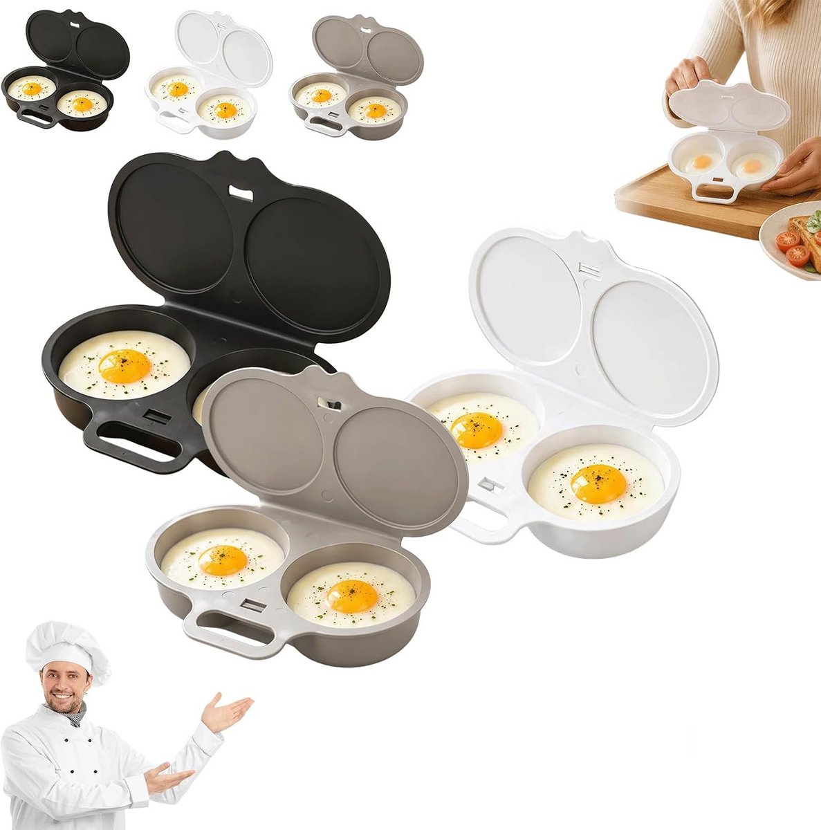 Eierkoker - 3 stuks - Magnetron Eierkoker - Dubbele Houders - Eierstoompan - Gepocheerd Ei - Egg Poacher - Hittebestendige Koker - Snel koken - 16x12x3cm