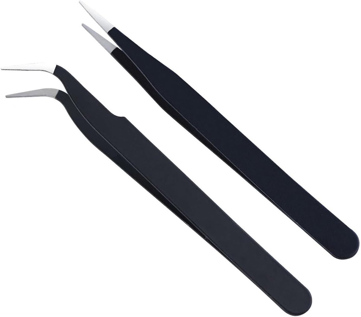 Pincet Set van 2 - Zwart - 11,5 cm - Roestvrij Staal - Voor Gezichtshaar en Wenkbrauwen