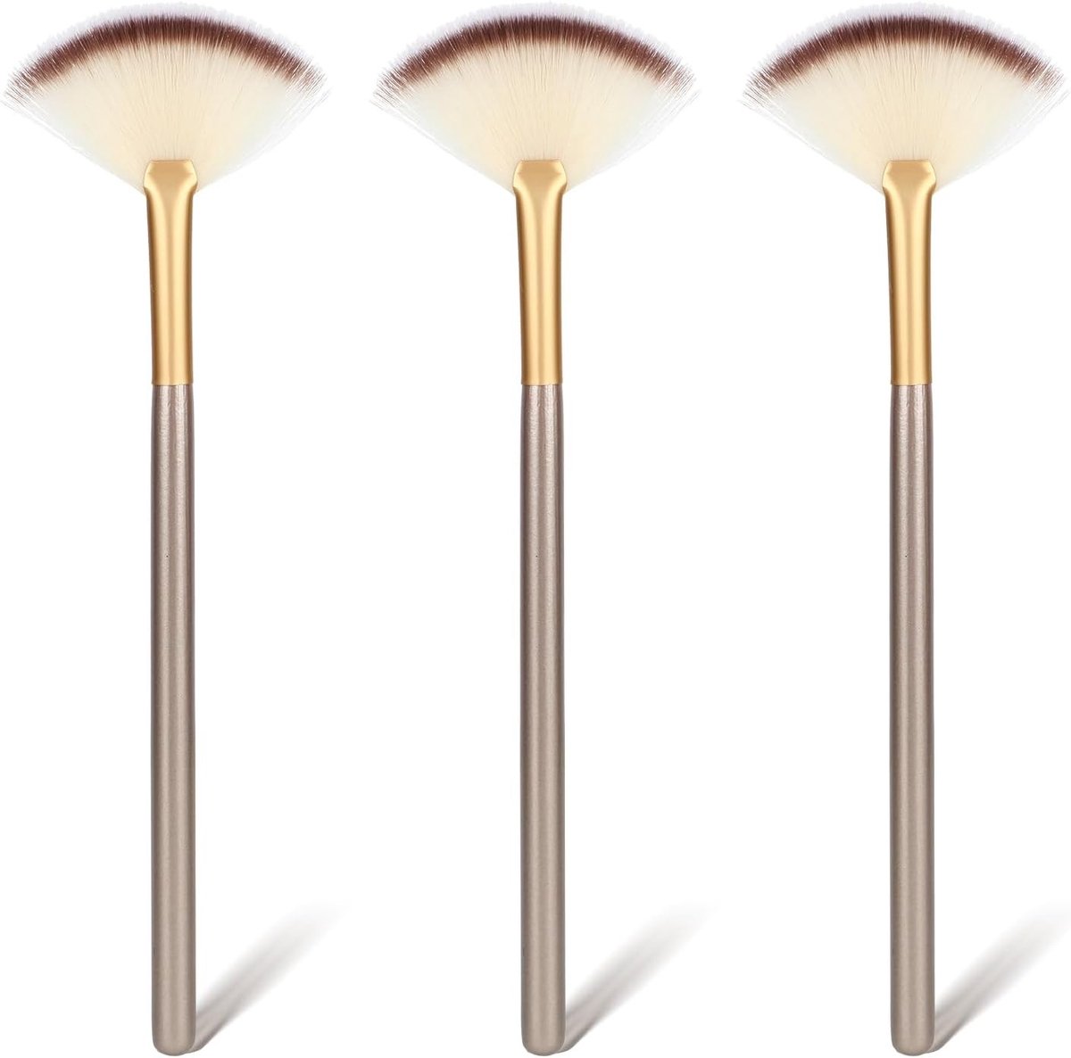 Set van 3 Slanke Zachte Faanborstels voor Highlighter, Fluffy Make-up Applicator en Gezichtsborstels voor Professionele Schoonheidsspecialisten en Cosmetica
