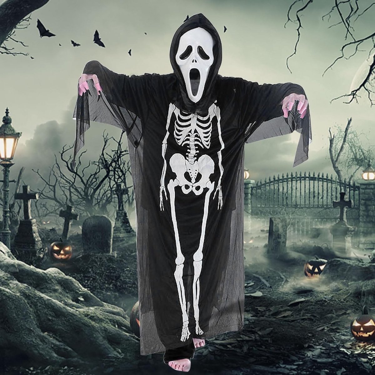 Halloween Skelet Kostuum 90 cm voor Kinderen, Creepy Zombie Outfit, Feestelijke Decoratie voor Halloween en Carnaval