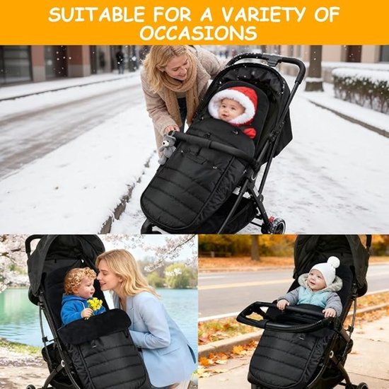 Voetenzak kinderwagen winter - Waterdichte babyvoetenzak met ritssluiting - Fleecevoering - 5-puntsgordel - Universeel - Machinewasbaar — afbeelding 3