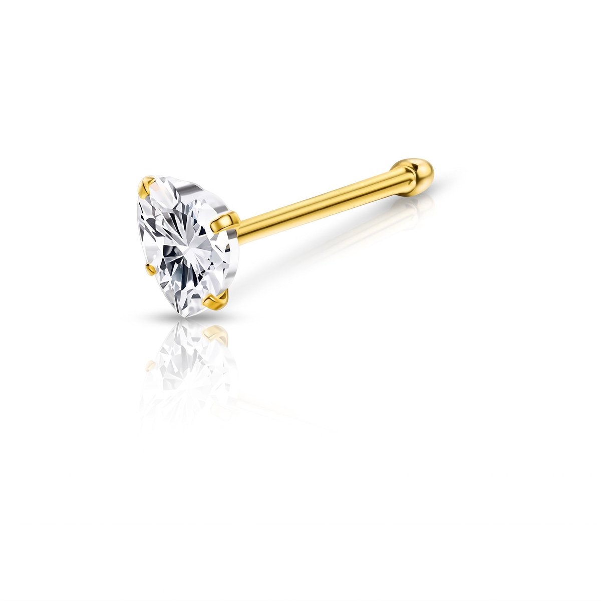 Neuspiercing Hartvormige Zirkonia 3mm Goudkleurig – Recht Staafje Staal - 3mm