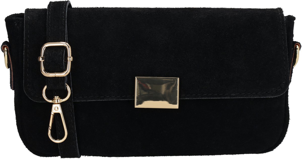 Charm London Vittoria Crossbodytas - Suede - Damestas - Schoudertas - Ritsvak - Verstelbare Schouderband - Afneembare Schouderband - Leren Dames Tas - Zwart