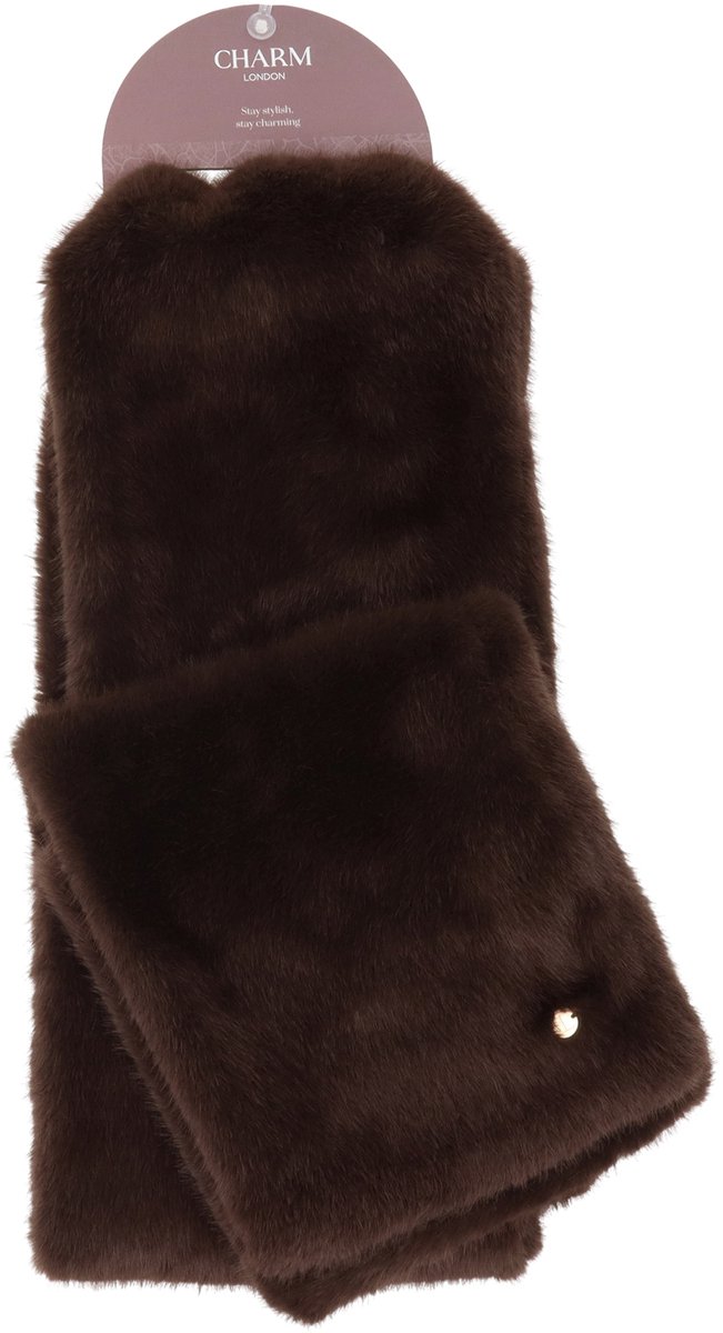 Charm London Winter Must Haves Sjaal - Onesize - Grote Bontsjaal - Faux Bont - Warme Wintersjaal - Dames - Donkerbruin