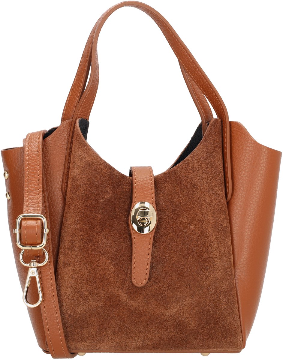 Charm London Vittoria Handtas - Suede - Leer - Damestas - Schoudertas - Telefoonvak - Afneembare Schouderband - Leren Dames Tas - Cognac