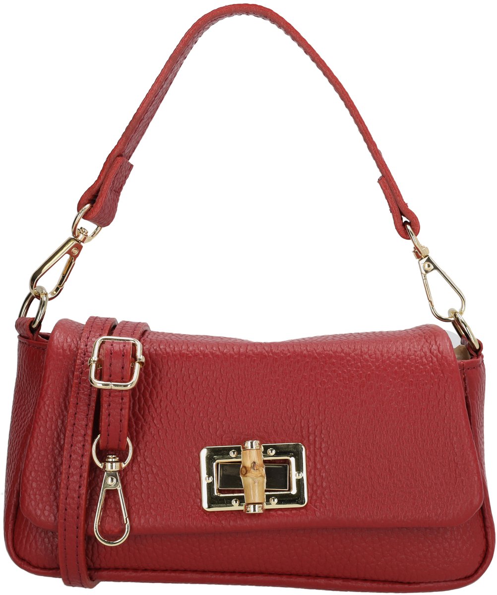 Charm London Vittoria Crossbodytas - Damestas - Schoudertas - Draaisluiting - Afneembaar Handvat - Verstelbare Schouderband - Compact - Leren Dames Tas - Bordeaux rood