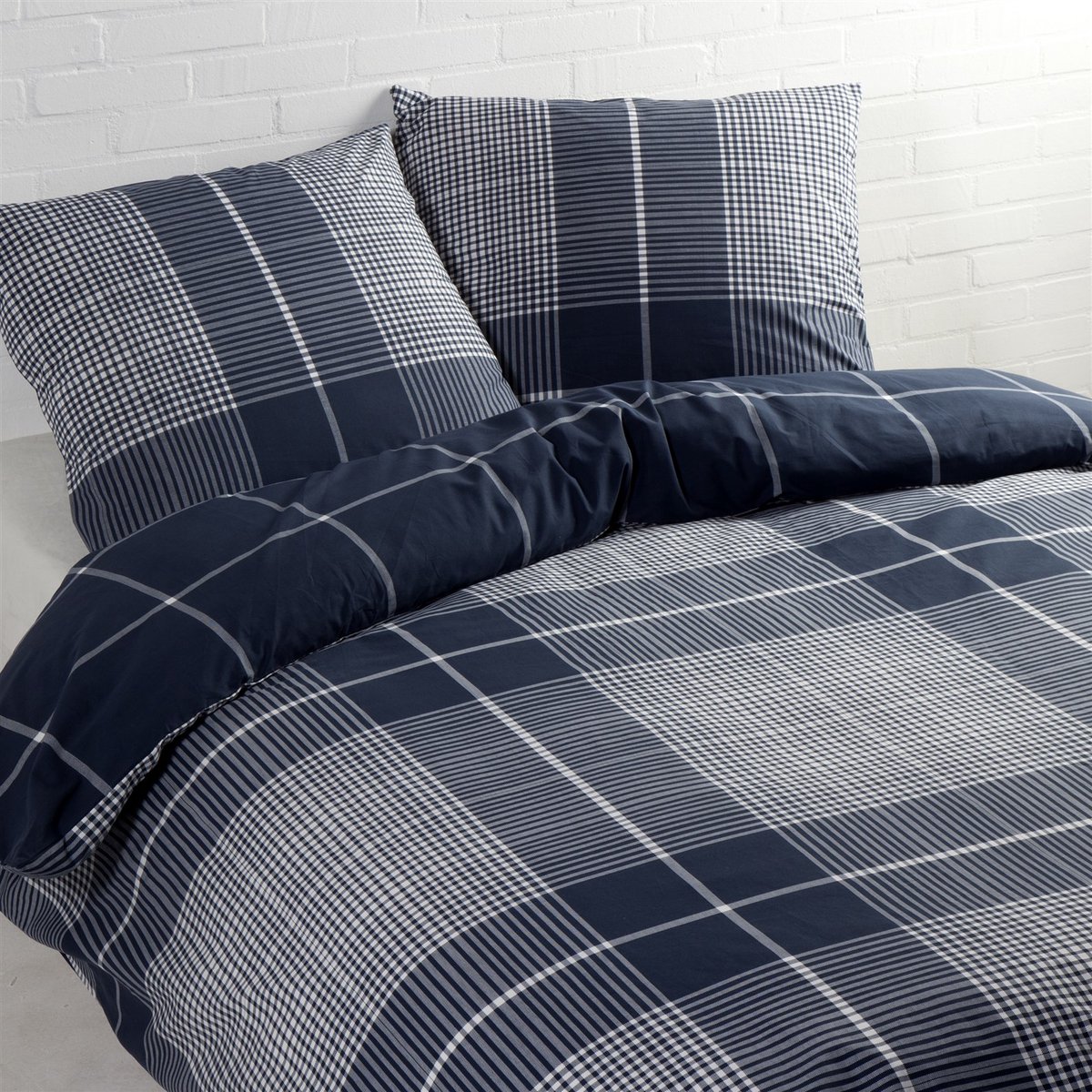 Padiro beddengoedset 2-delig voor 1 persoon - 135 x 200 cm + 80 x 80 cm - Blauw - Klassiek, Klassiek ruitpatroon - Katoen