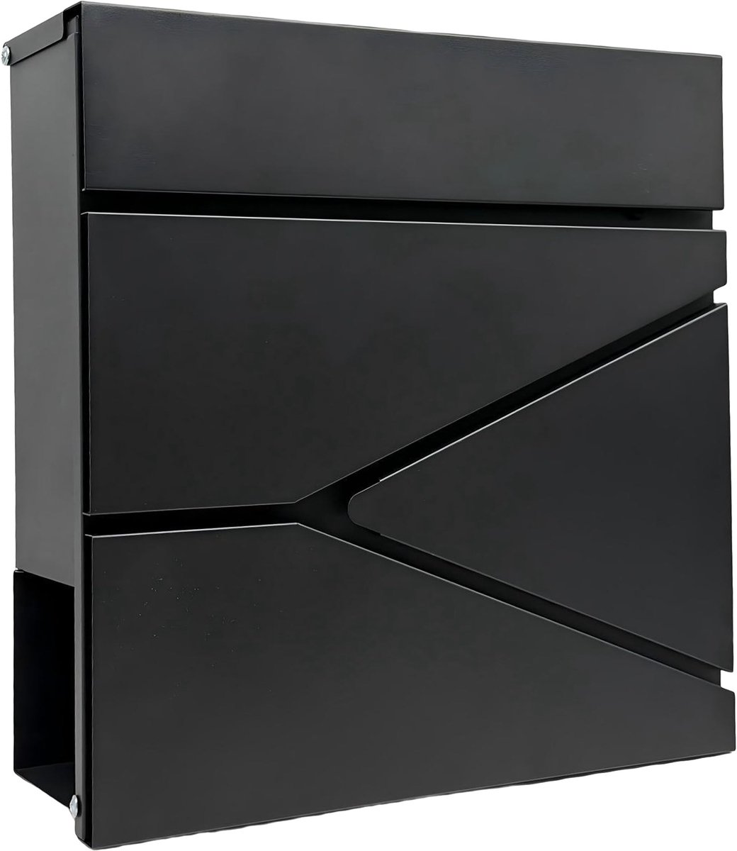Famanu – Brievenbus met slot, weerbestendig, met krantenvak, C4 formaat, zwart, 37x37x11 cm