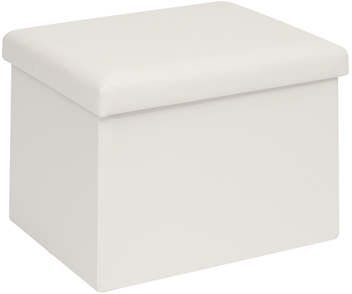 Famanu – Opvouwbare opbergkruk van kunstleer, rechthoekig met opbergruimte, voor woonkamer, hal en slaapkamer, 42 x 32 x 32 cm, wit