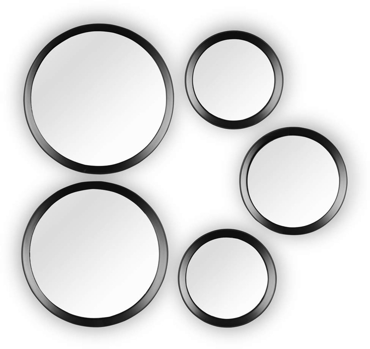 Famanu Decoratieve wandspiegel , set van 5 delen met rond zwart frame, ideaal voor interieurdecoratie