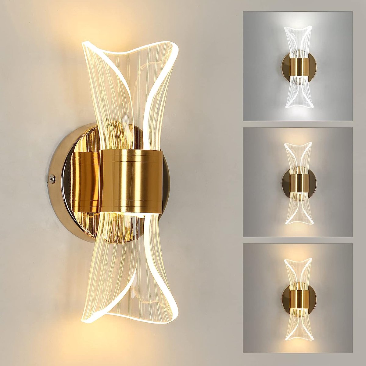 Riserva LED Wandlamp modern minimalistisch onregelmatig goud, 12W driekleuren 3000/4500/6500K dimbaar, ijzer + acryl, voor trap gang balkon zolder