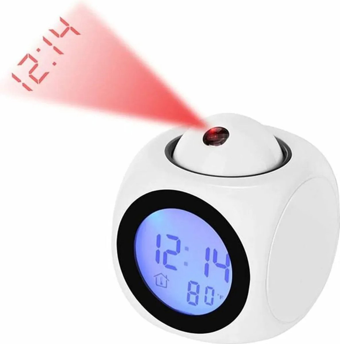 Digitale wekker Geschikt voor projectiefunctie, stil LED-display, 12/24-uurs plafondprojectie, spraakbediening, tijd- en temperatuurweergave en snooze-functie (EU).