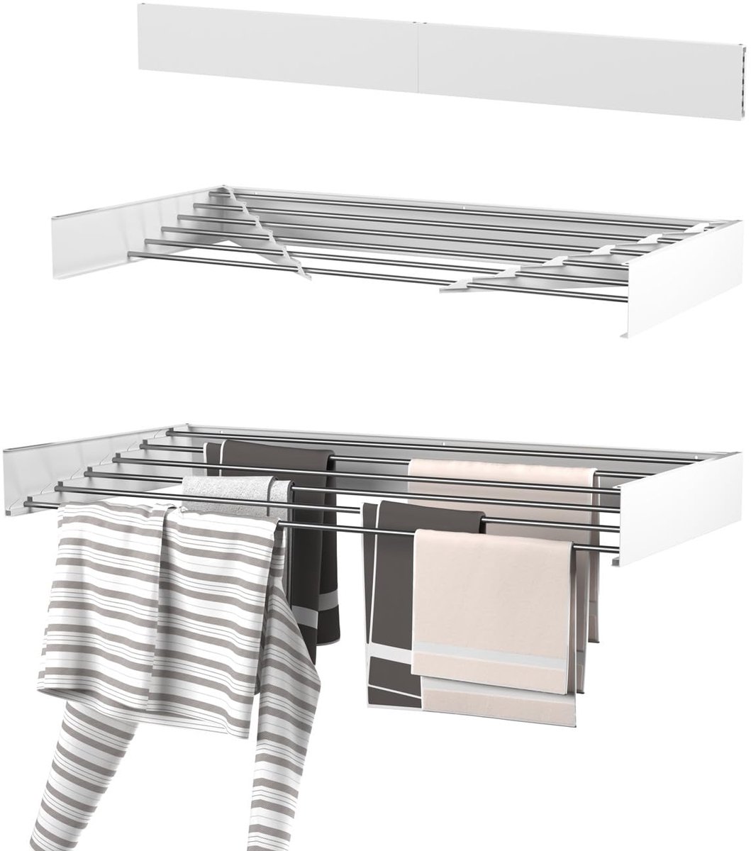Famanu – Wanddroogrek, inklapbaar wasrek, hangend, 100 cm met 6 m drooglengte, inclusief boormal