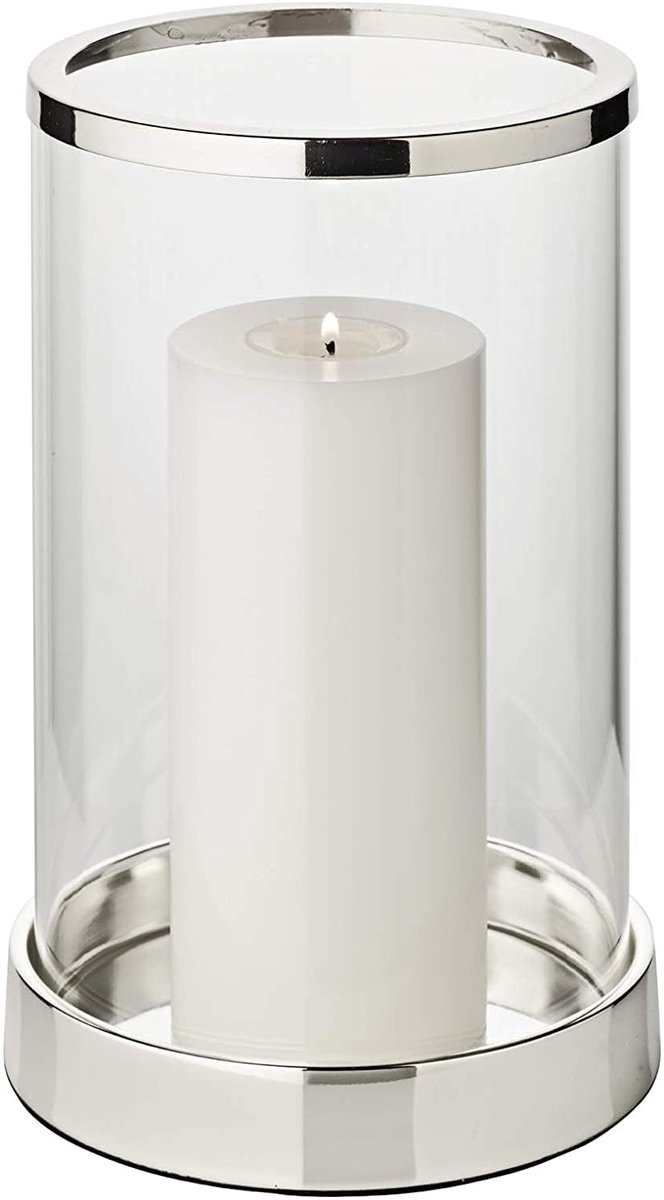 Famanu – Windlicht, verzilverd en aanslagbestendig, hoogte 26 cm