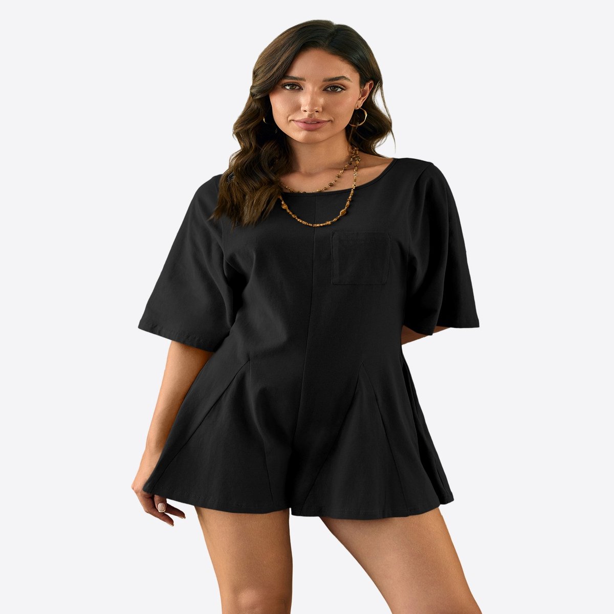 Imily Bela Dames Losse Playsuit met Korte Mouwen en Borstzak